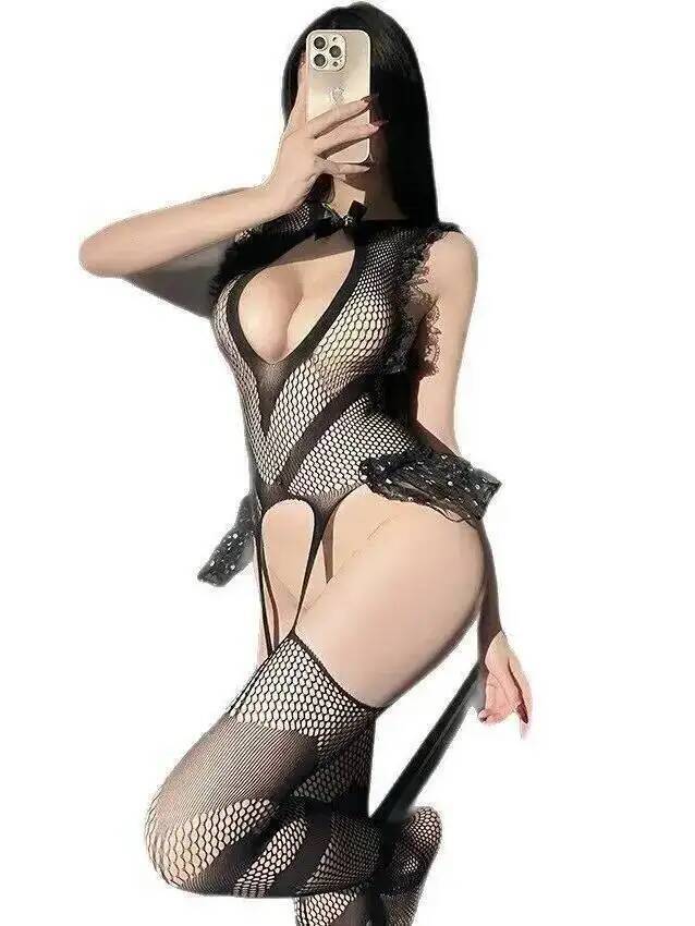 Fishnet Stocking Women - Bodystocking de red con encaje sexy,