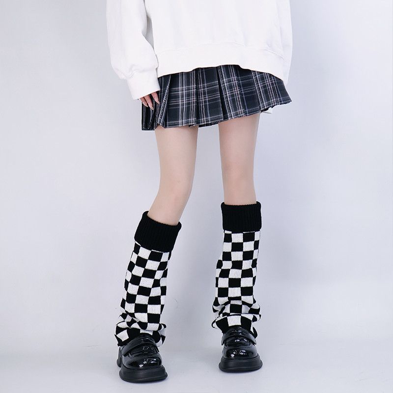 Boot Sock Slouchy - Calentadores de Piernas a Cuadros Blancos