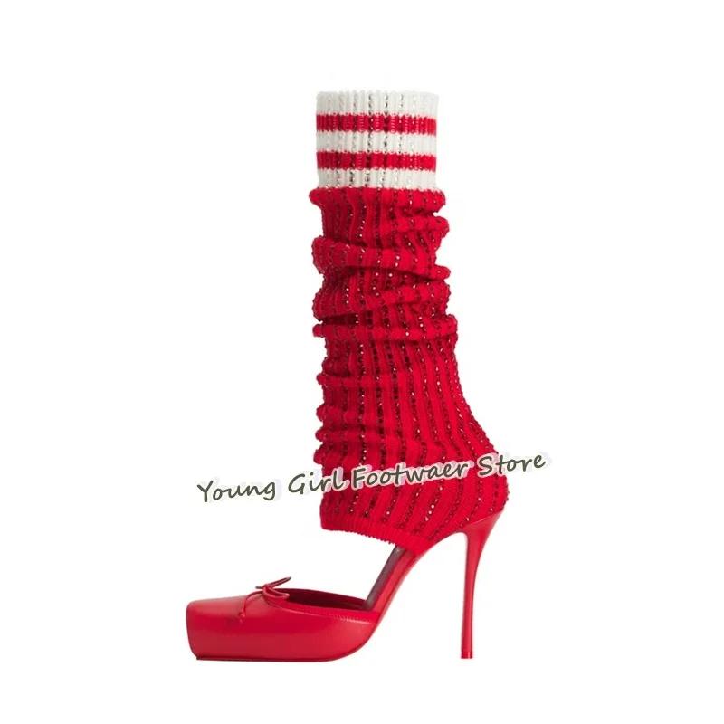 Knee High Sock Women - Botines de tacón de aguja rojos