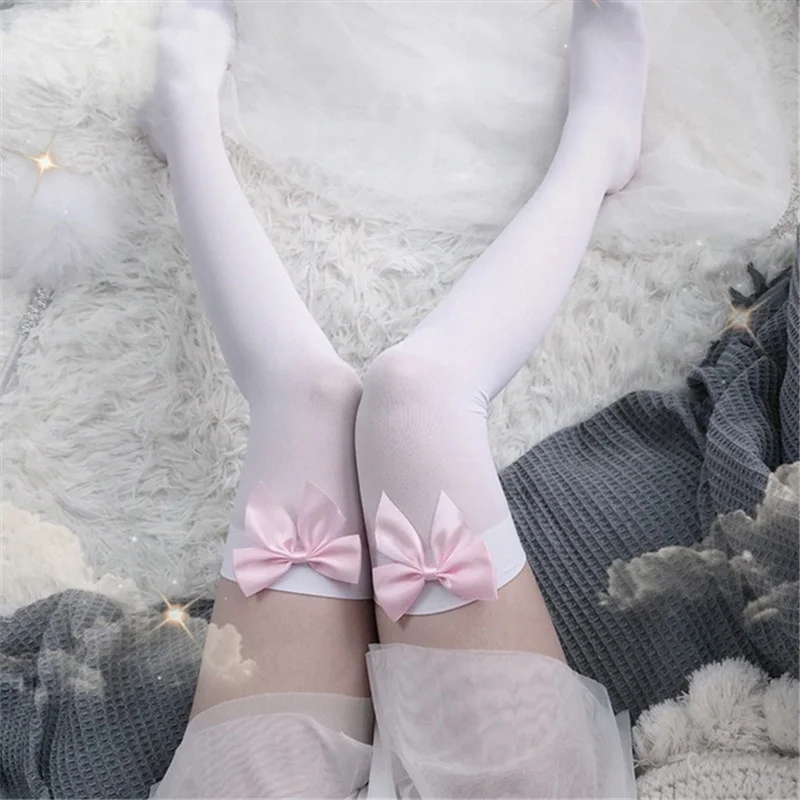 Thigh High Sock Stay Up - Medias sexis para mujer con lazo
