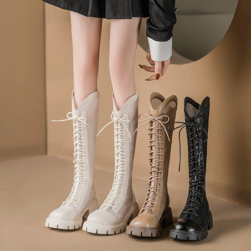 Knee High Sock Women - Botas altas de malla hasta la