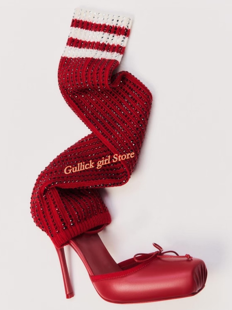 Botas de Mujer de Punto Rojas  - Knee High Sock Women reseña y precio